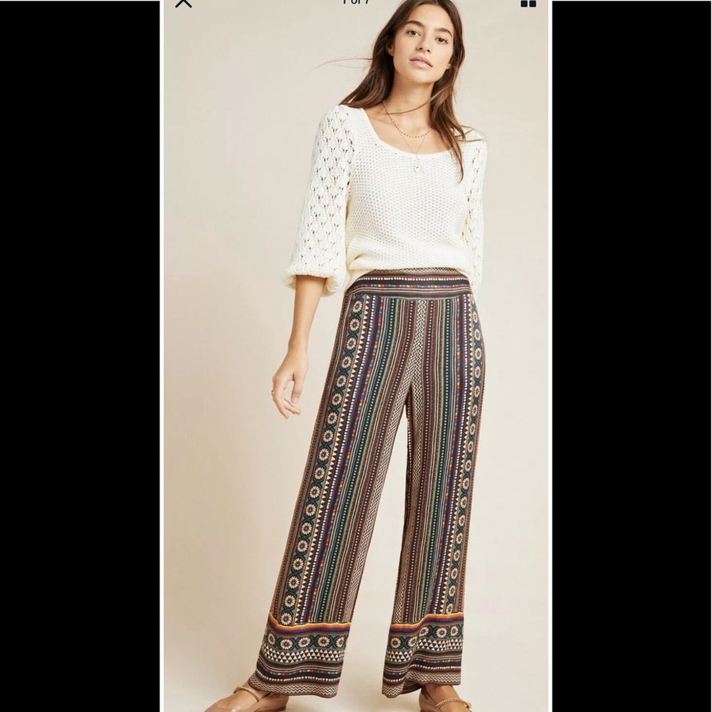 Satin Wide-Leg Pants Black Stripe Geo Print